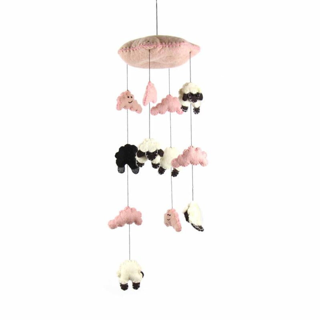 19 Inch Felt Wool Baby Mobile with Pastel Clouds and Sheep for Crib and Baby Room Decor